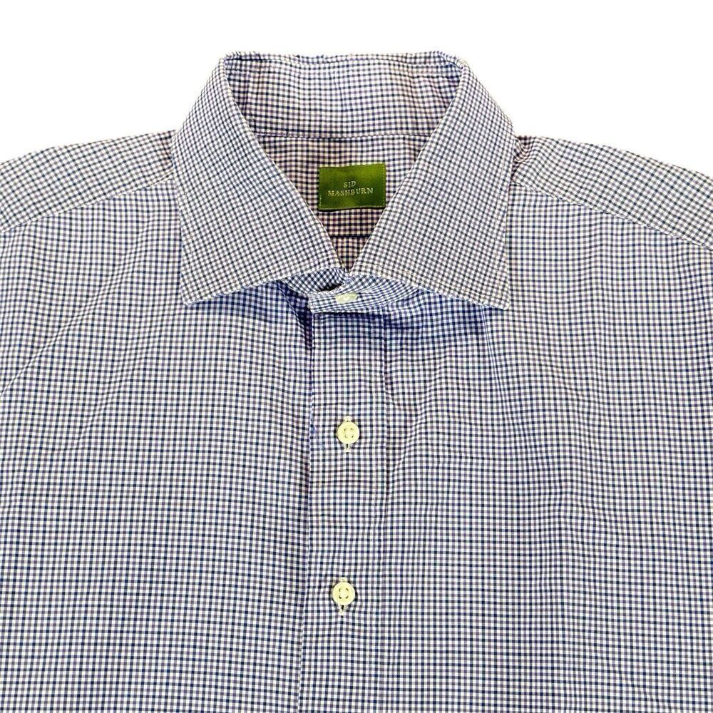 Sid Mashburn Sz L Mens Short Sleeve Button Down Shirt Mini Gingham Plaid Cotton